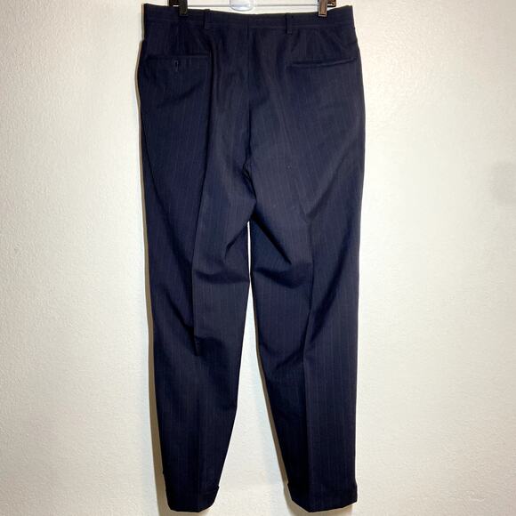 Vintage Hart Schaffner Marx Pinstripe Suit Wool Jacket Pant Pleated Navy 41R - Picture 4 of 9